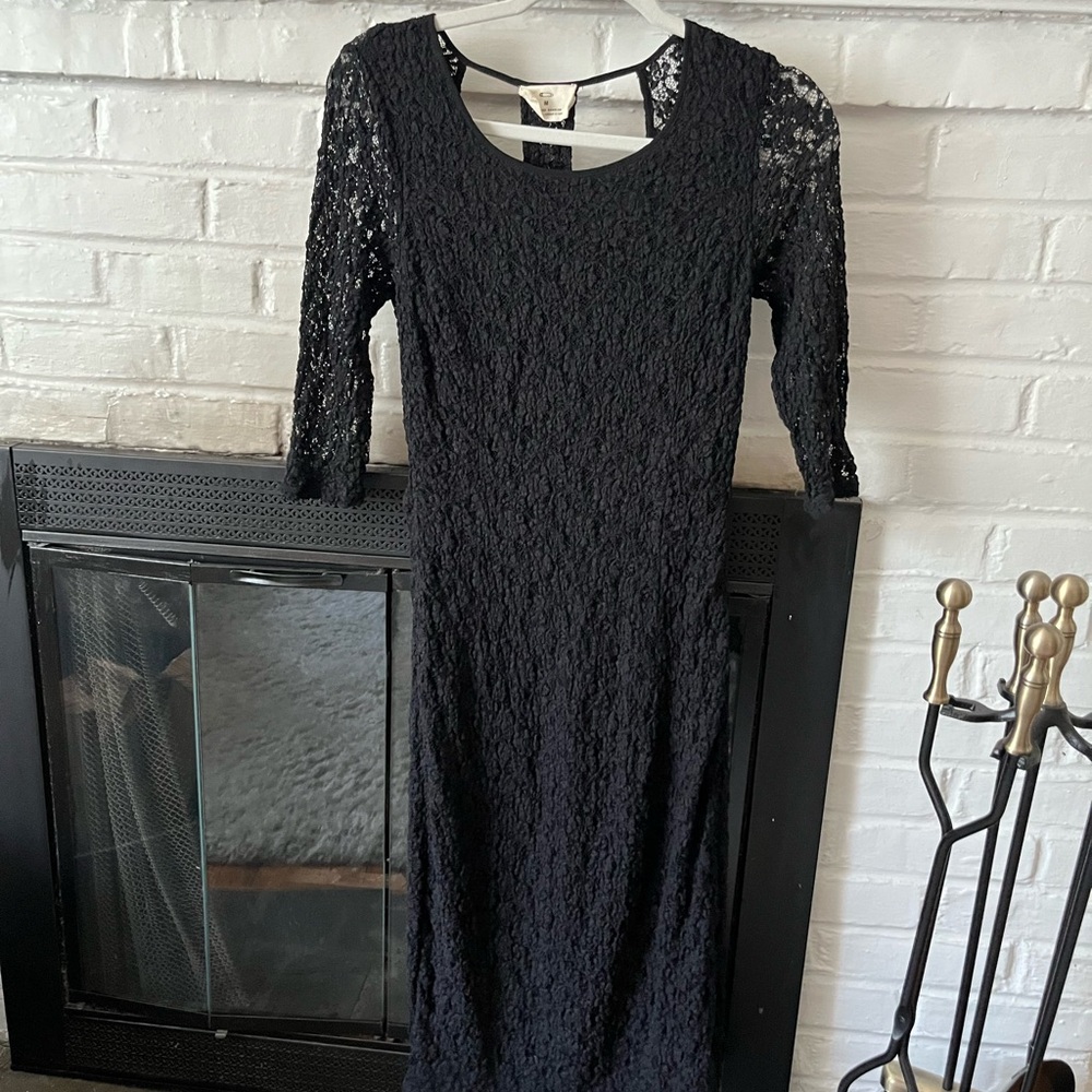 Needles Black Sheath Dress 3/4 Sleeve Scoop Neck
